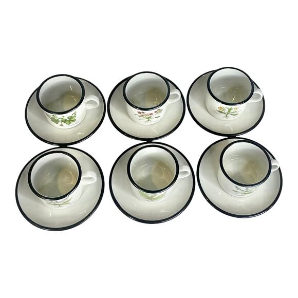 ITALIAN Set (6) Espresso Tea IPA CUPS & SAUCERS Demitasse Botanic Garden Flowers - Picture 3 of 14